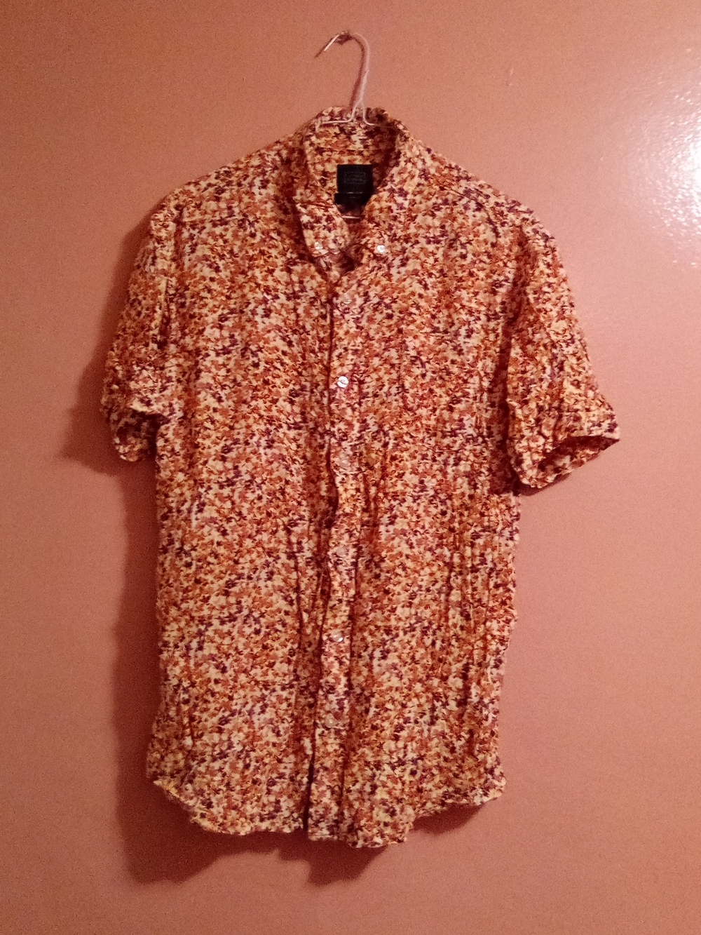 14th & Union Short-Sleeve Floral Button-Down in Orange and White ( Bag Q )